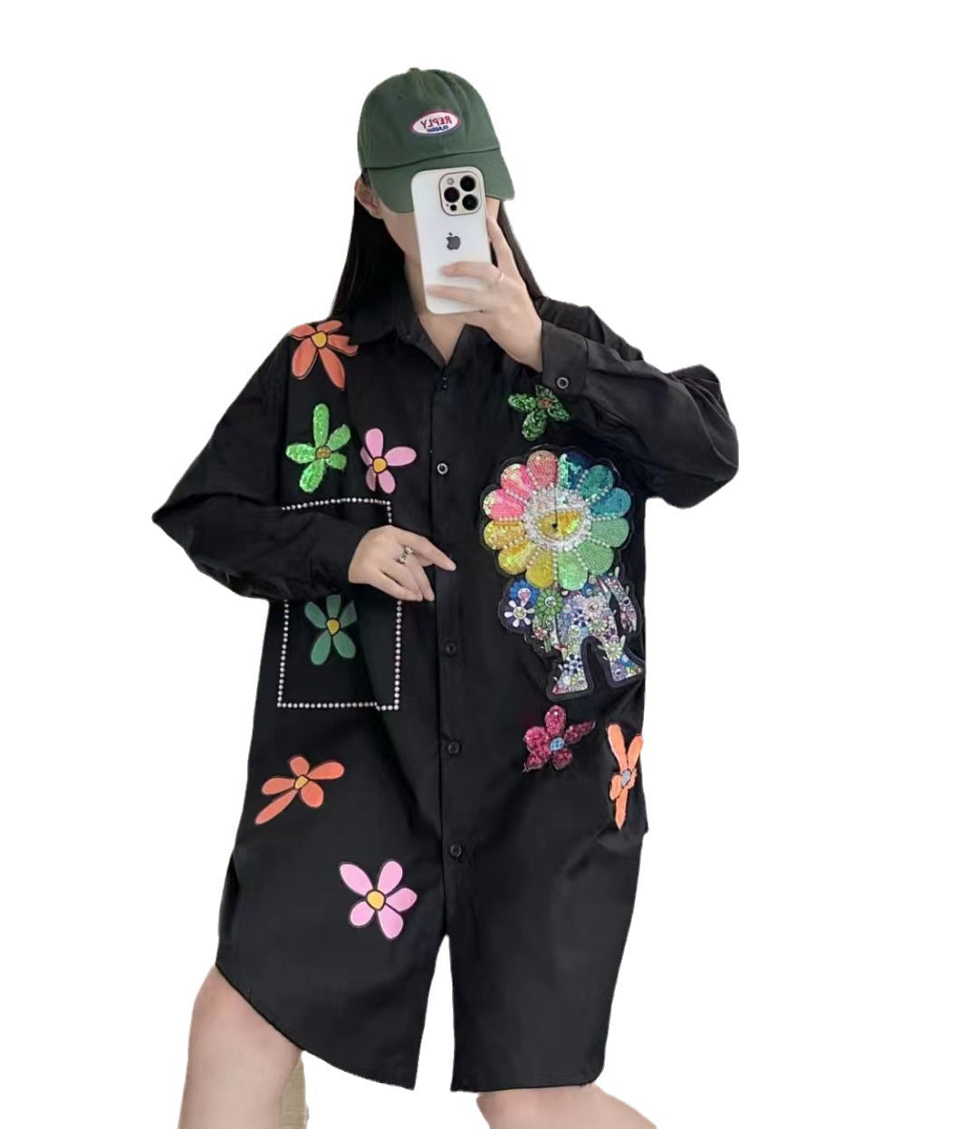 Fashion Brand Women's Autumn New Heavy Sequlong Sleeve Loose Shirt Woman