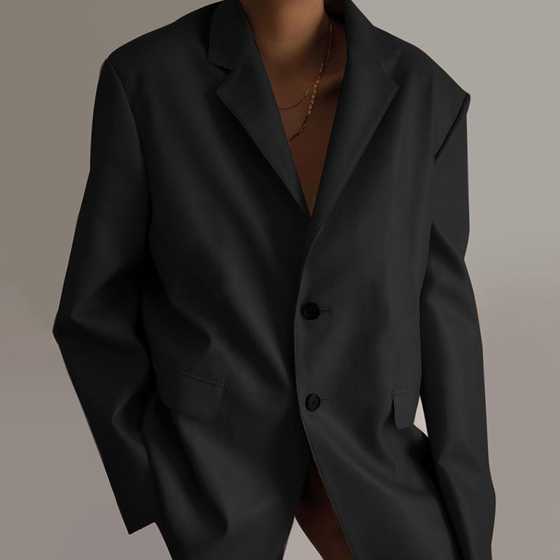 American Wind New Autumn And Winter New Pu Suit Jacket Loose Two Button Long Sleeve