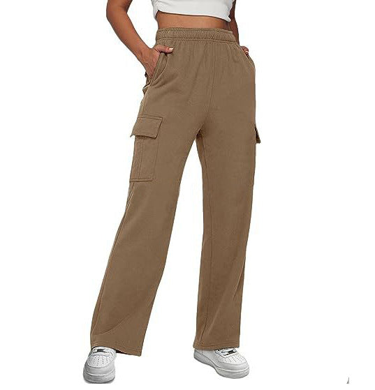 New Autumn And Winter Overalls Solid Color High Waist Slimming Design Sense Pocket Straight Leg Wide Loose Pants Women