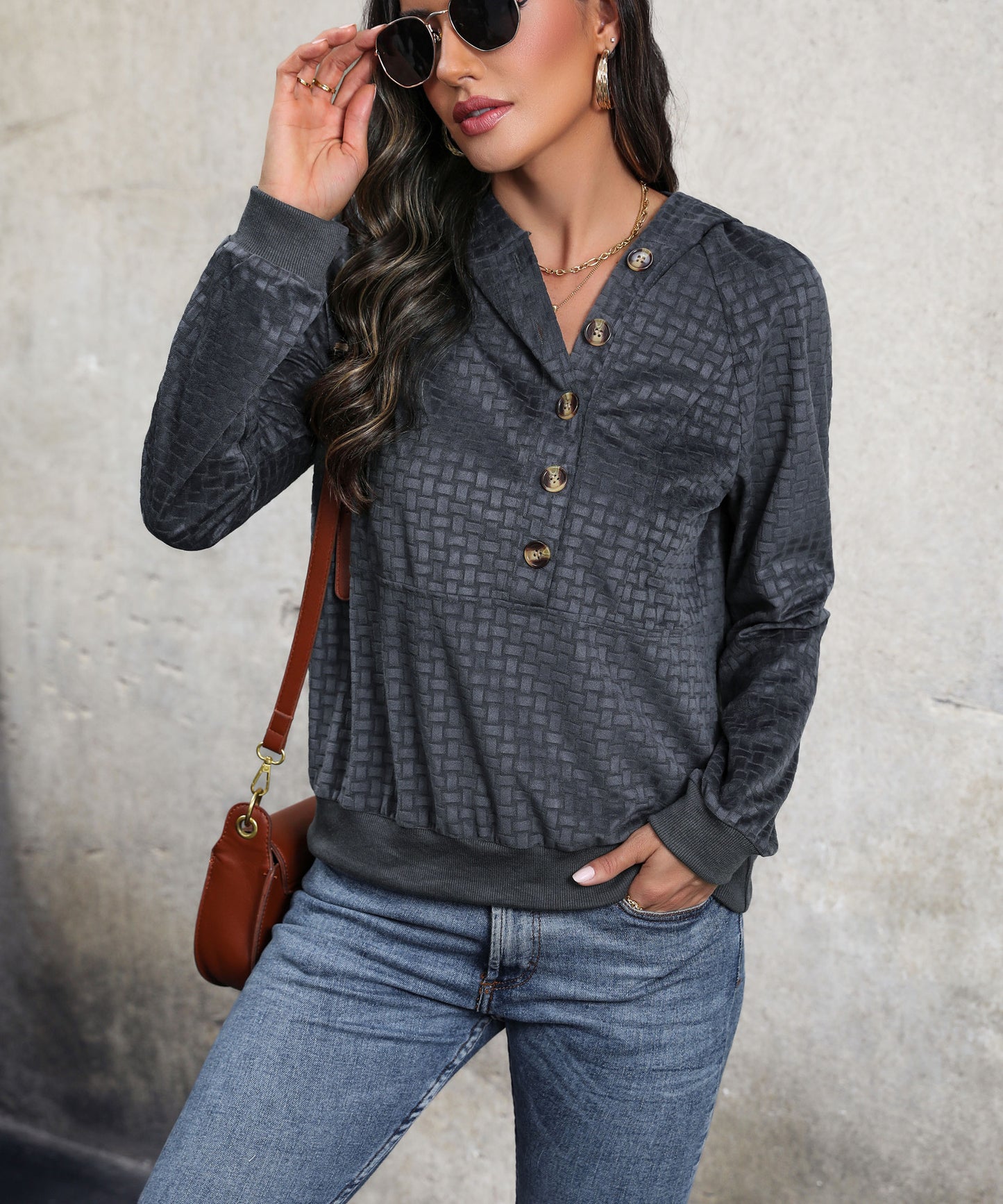 Fashion Long-Sleeved Women's T-Shirt Autumn And Winter V-Neck Top Loose Casual Plaid Hoodie