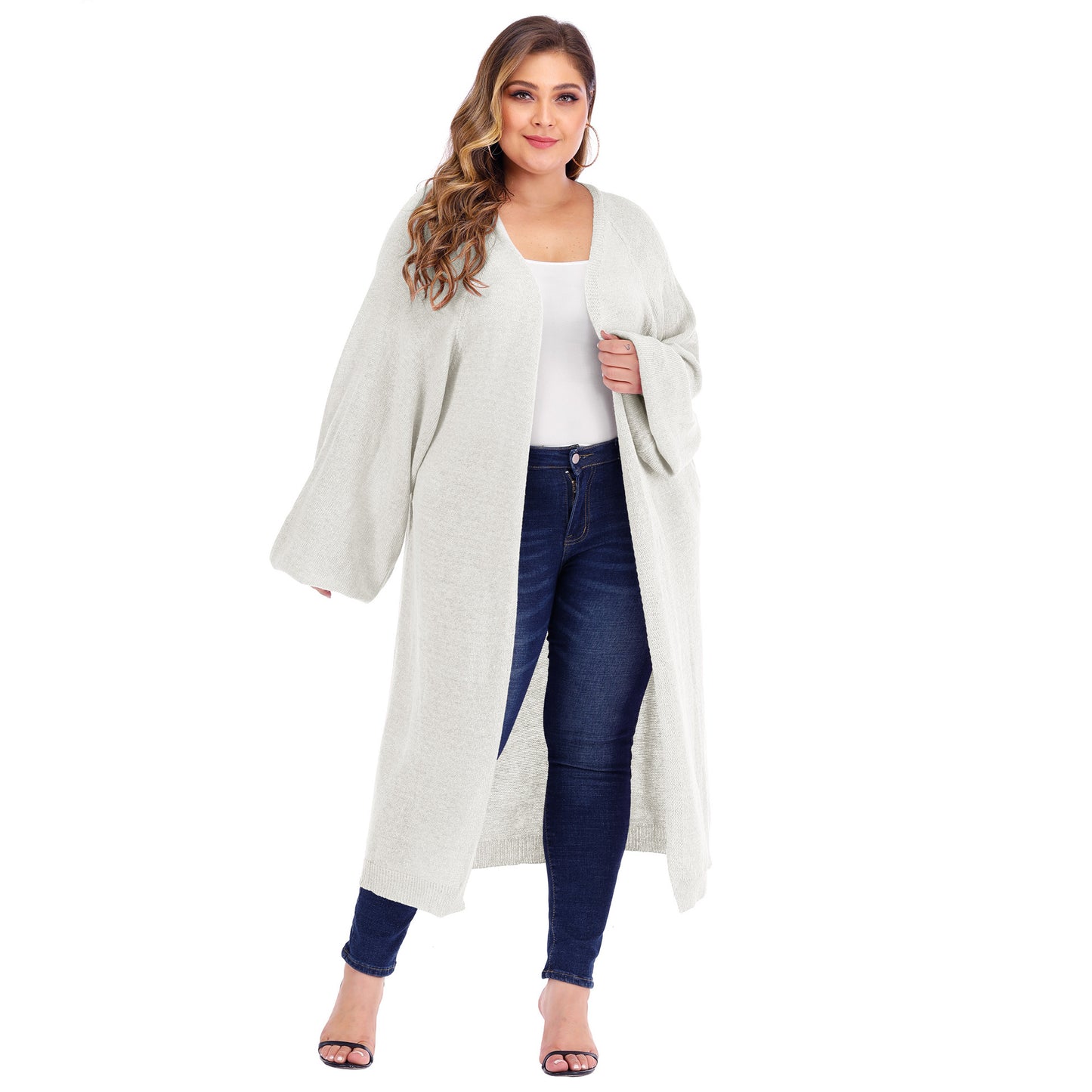 Large Size Women's Loose Pocket Bat Sleeve Lantern Sleeve Long Woven Cardigan Sweater Sweater Coat Women