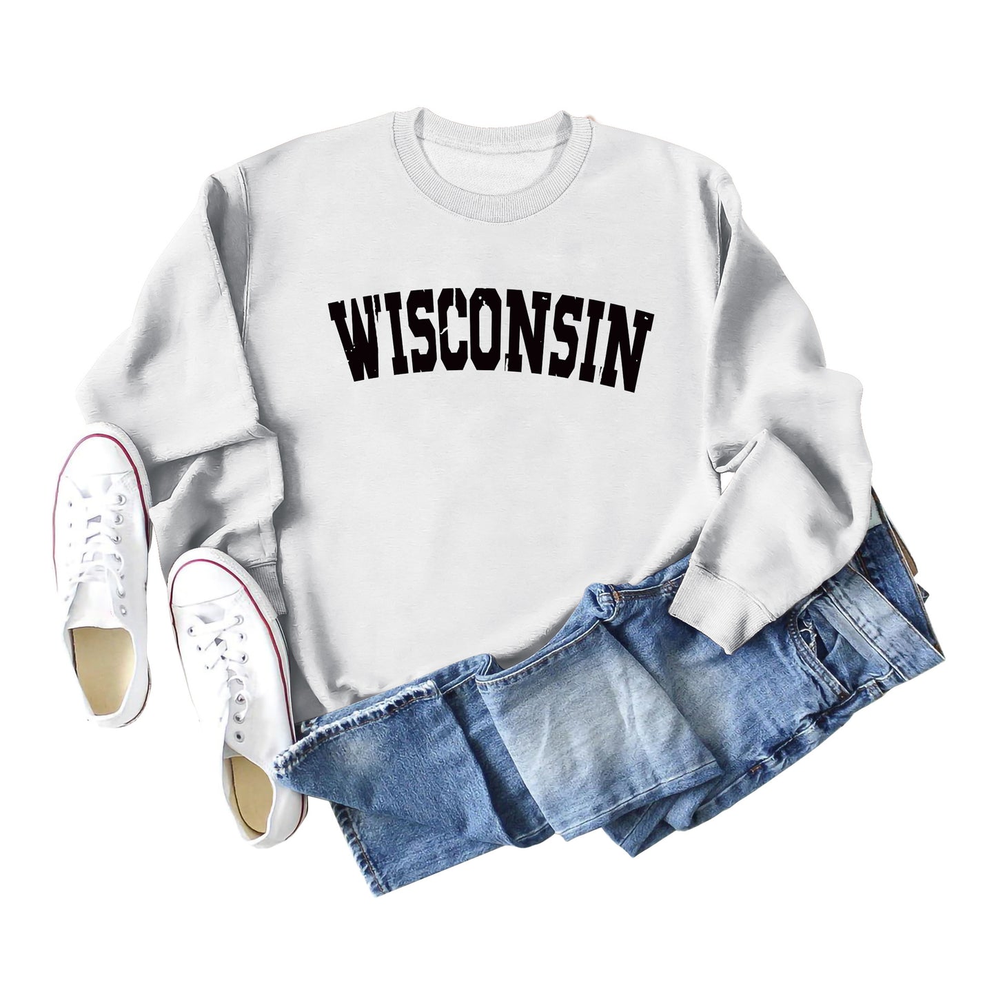 Women's Autumn And Winter Clothing Wisconsin Letter Print Casual Loose Round Neck Hoodie