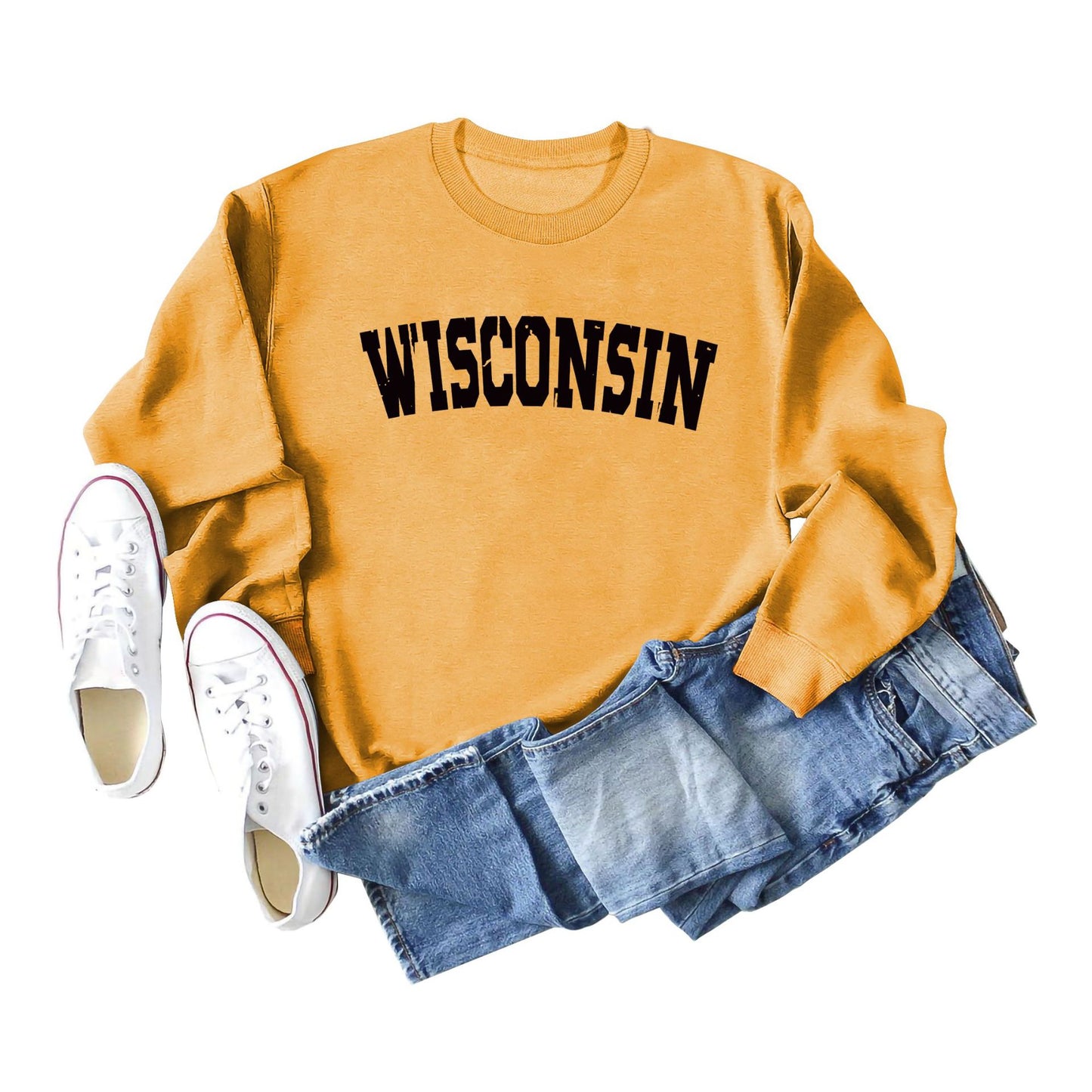 Women's Autumn And Winter Clothing Wisconsin Letter Print Casual Loose Round Neck Hoodie
