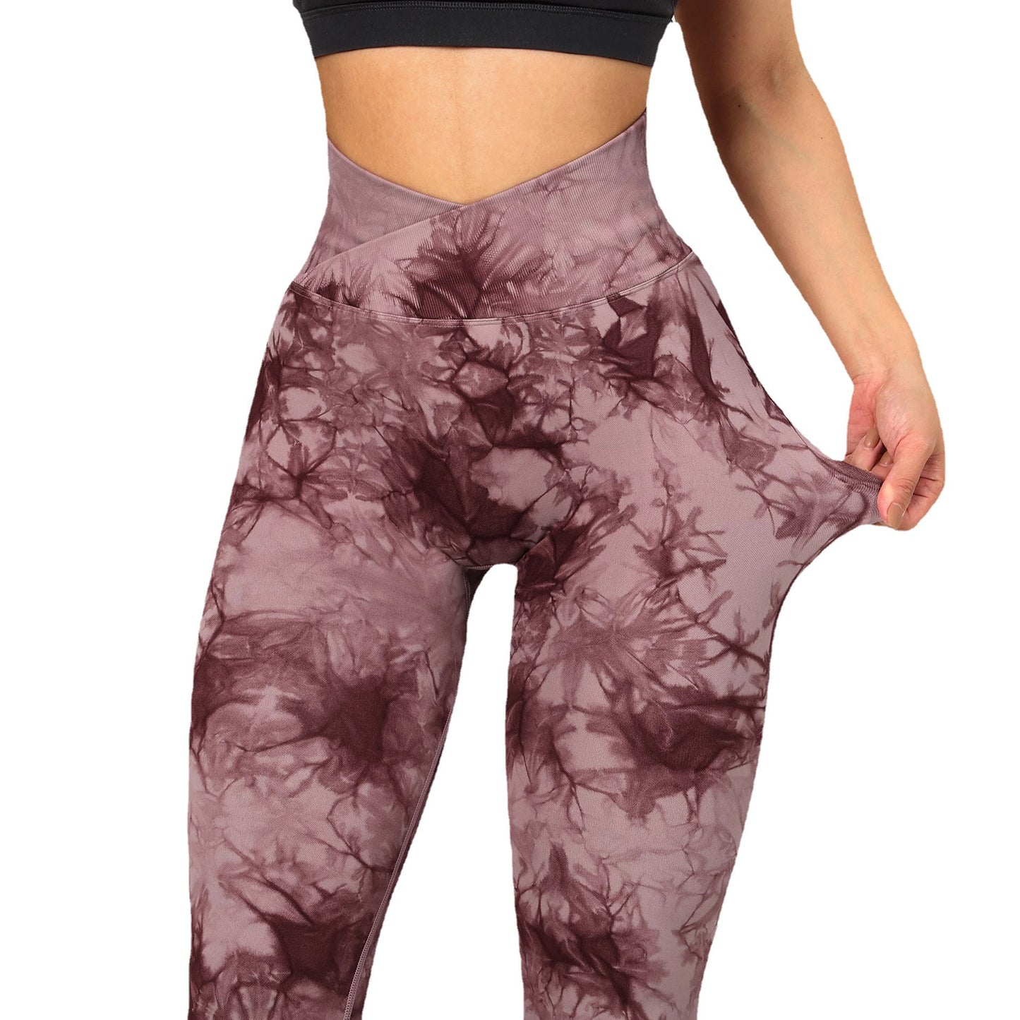 Cross Waist Tie-Dye Seamless Knit Tight Hip Lift Yoga Pants Women's Peach Hip Fitness