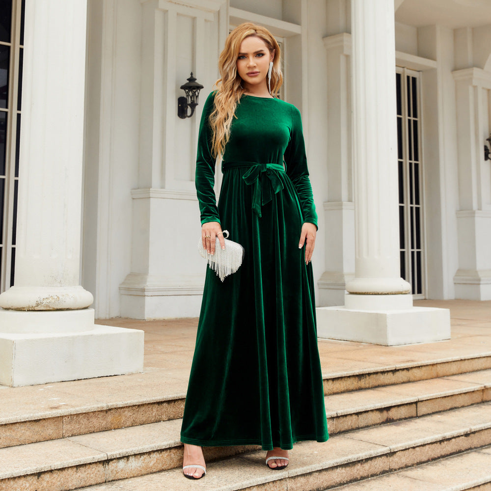Autumn And Winter Elegant Temperament Socialite Style Long Dress Canary Solid Color Dress