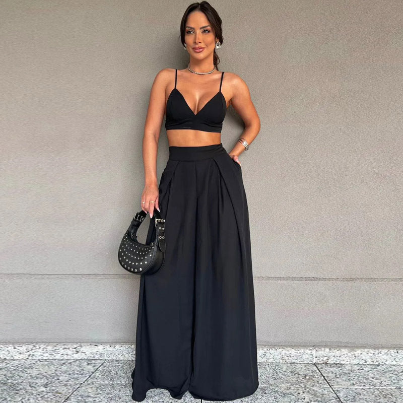 New Hottie Outfit Sexy Suspenders Sleeveless Wide-Leg Pants Two-Piece