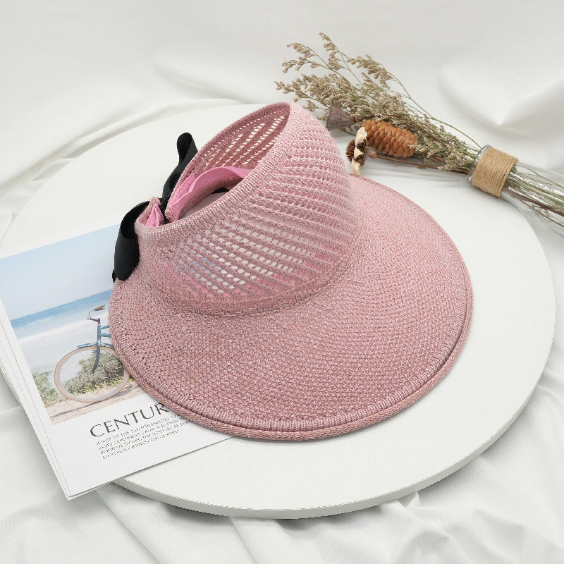 New Summer Hats Women's Sun Hat Empty Straw Hat Large Eaves Bow Foldable Beach Hat Sun Block Hat