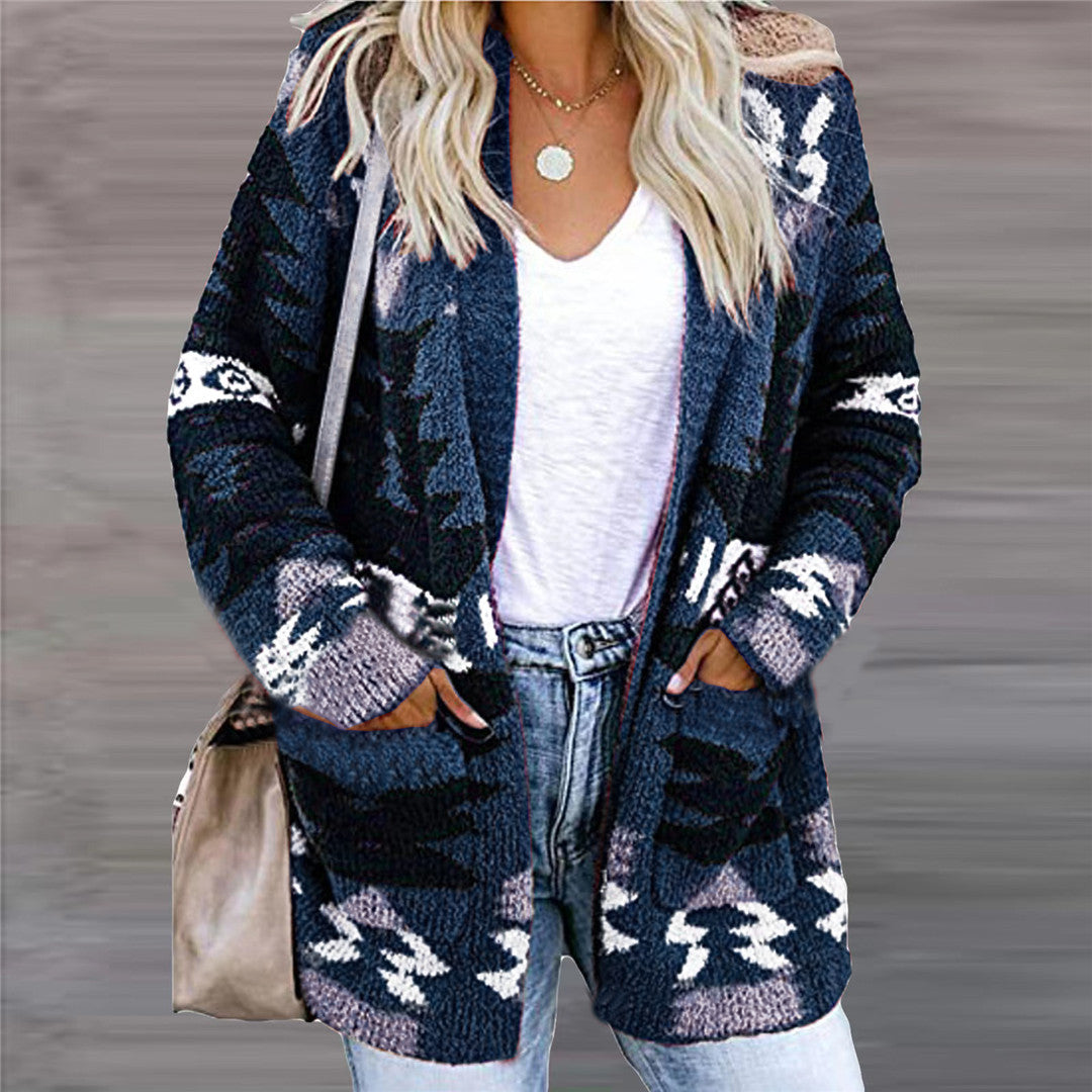 Autumn Winter Women's Loose Halloween Sweater Christmas Printed Knitted Long-Sleeved Cardigan