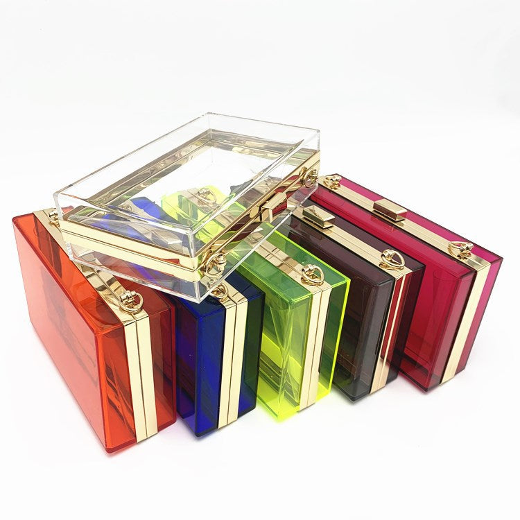 Acrylic Women's Bag Small Square Bag Summer Candy Color Transparent Box Bag Dinner Bag Chain Bag