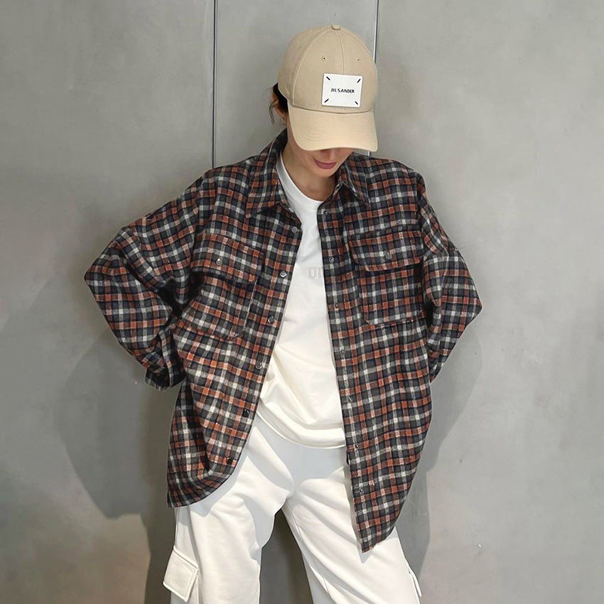 Fall Women's American College Print Shirt Jacket Women's Loose Trend Pocket Cargo Lapel Jacket