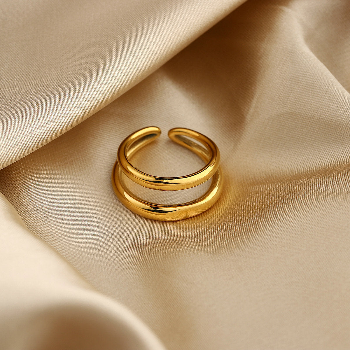 5pcs Stylish And Chic Titanium Steel Double Ring Anti-Jewelry 18K Gold Plated Stainless Steel Ring