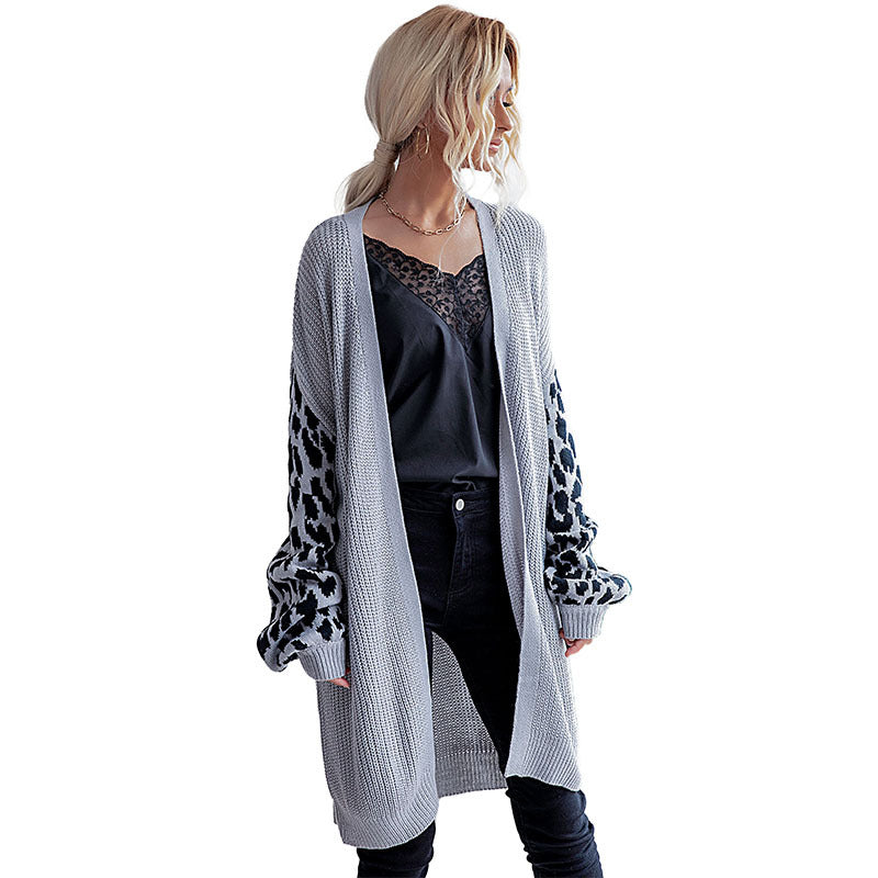 Autumn And Winter Women's Knitwear Leopard Cardigan Sweater Coat