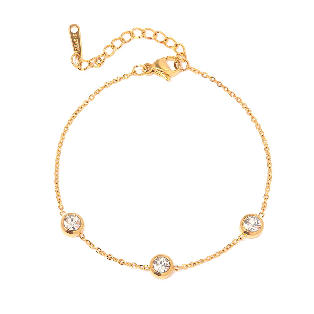 5pcs New Fashion Bracelet 18K Gold Plated Round Zircon Stainless Steel Bracelet Fashion Accessories