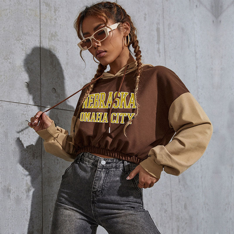 Autumn Winter Casual Letter Hoodie Top Women'S Short Hoodie