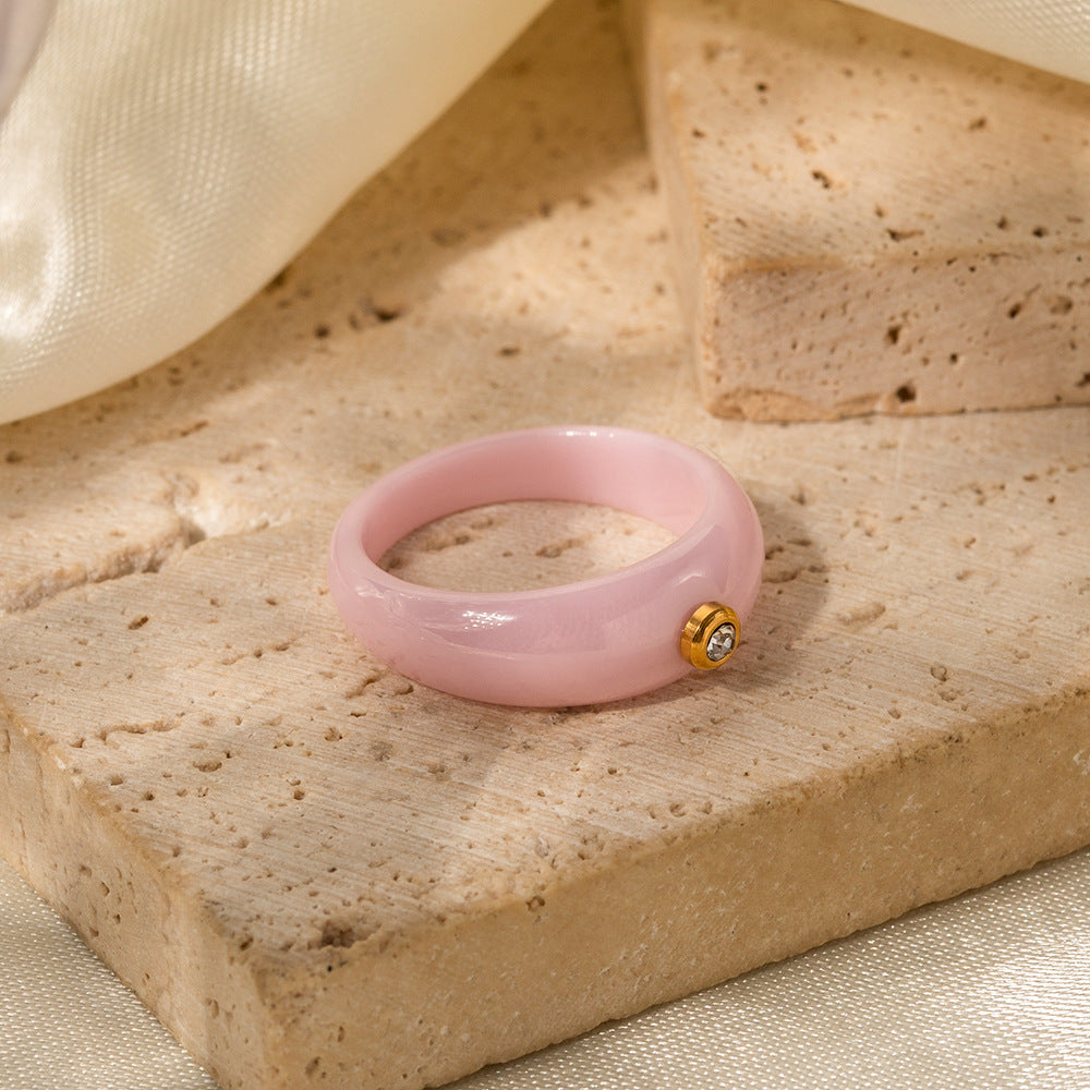 5pcs Retro Style Female Fashion Niche Design 18K Stainless Steel 7Mm Wide Color Round Diamond Ring