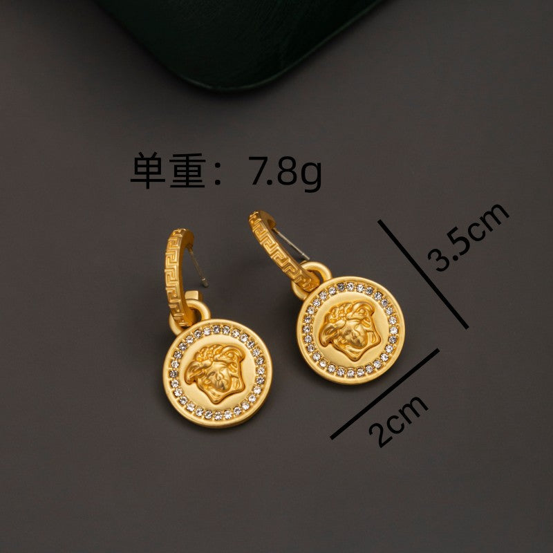 Retro Niche Design Matte Head C Earrings Light Luxury High Sense Full Of Diamond S925 Earrings Earrings