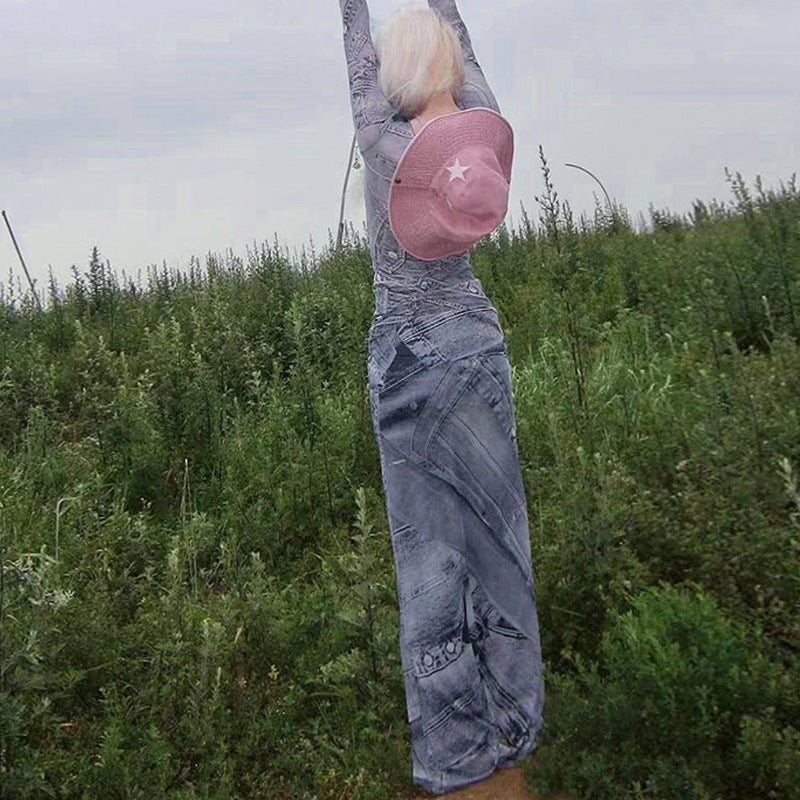 Artsy Vintage Wind Long Tight Skirt Blue Dye Tie Dye Vintage Dress Women's Long Skirt High Fanny Pack Hip Large Size Skirt