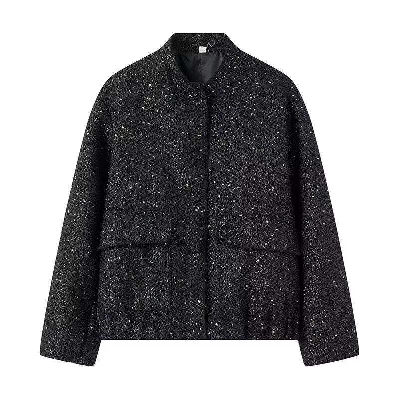 Autumn Women's New Beaded Small Stand Collar Jacket
