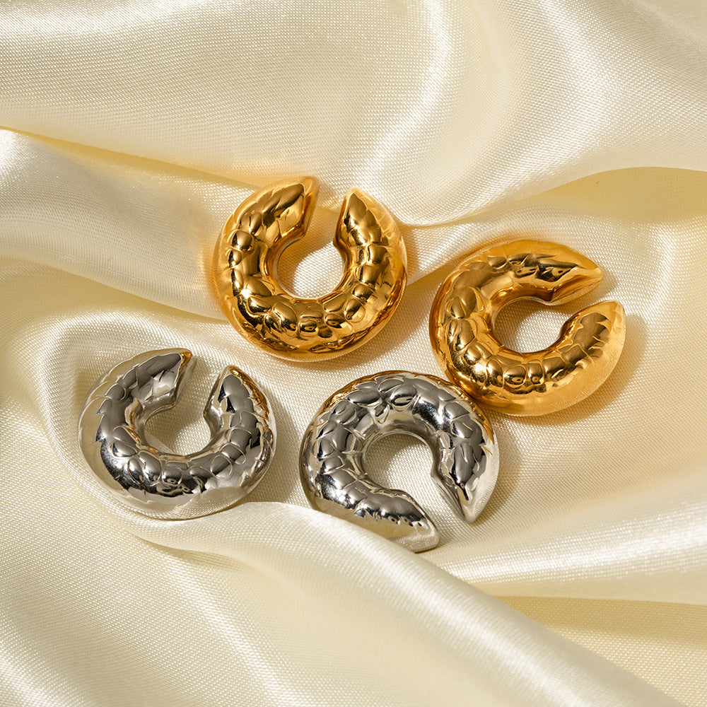 5pcs 18K Pure Gold Stainless Steel Coarse Texture Hollow Ear Ring Ear Clip Does Not Fade Jewelry