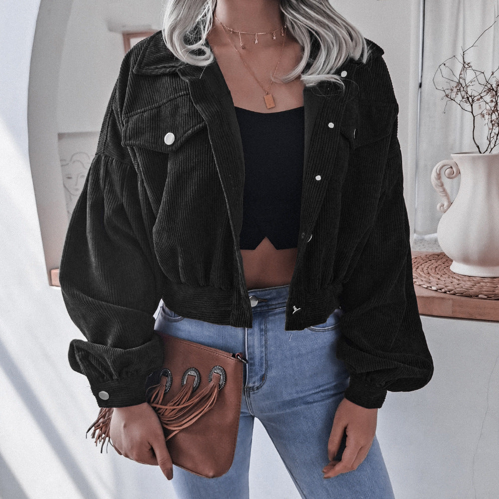 Wind Autumn Winter Lantern Long Sleeve Corduroy Casual Short Jacket Women's Wear