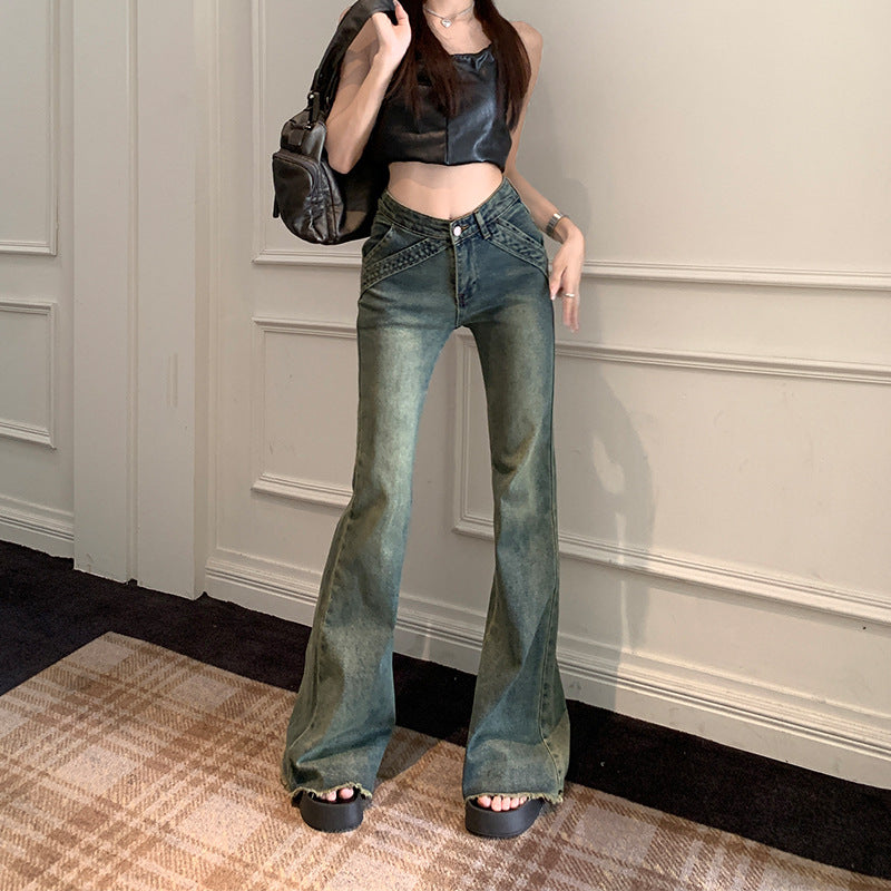 Retro Low-Rise V-Stretch Micro-Cut Jeans Girl Hottie High-Waisted Mop Jeans