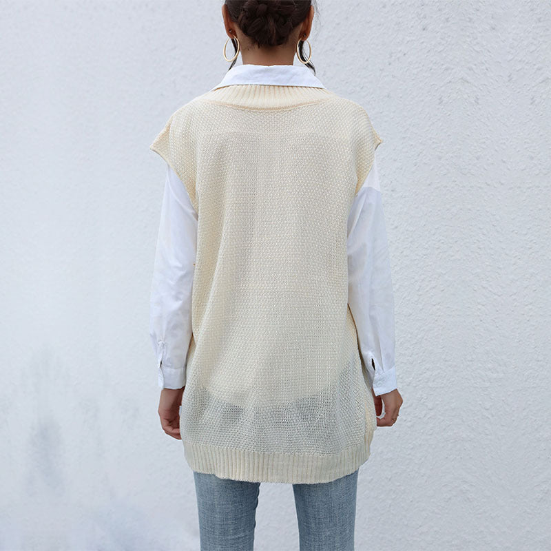 Early Autumn New Casual Blouse Solid Color Twist Sweater Vest Woman