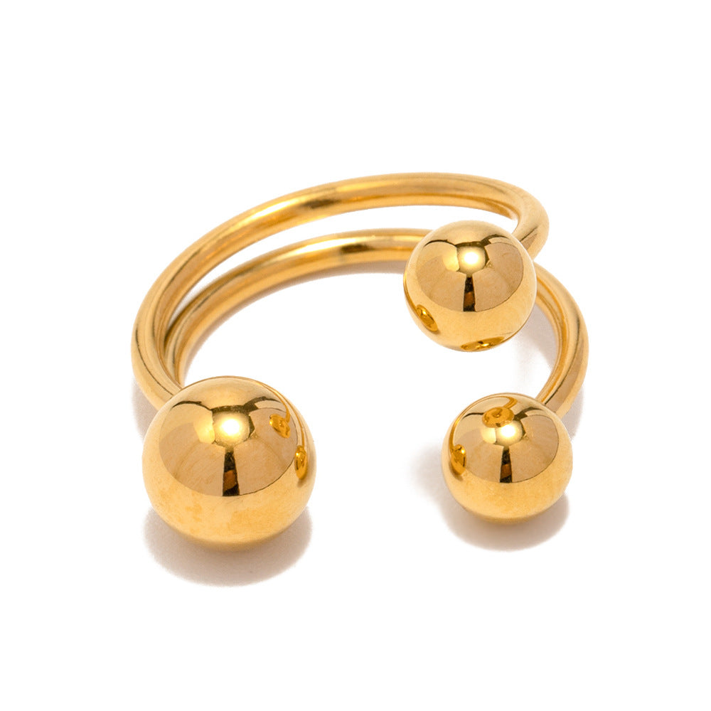 5pcs Ring 18K Gold Three-Ball Gold Open Ring High-Grade Sense Titanium Steel Hand Jewelry