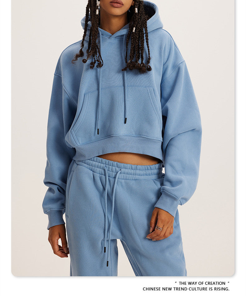 Autumn And Winter Casual Fashion Solid Color Pullover Drawstring Hoodie Hooded Suit Women