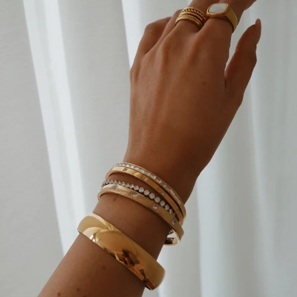 5pcs 18K Gold Inlaid White Round Zircon Bracelet Women Fashion Everything Simple New Titanium Steel Bracelet Bracelet Jewelry