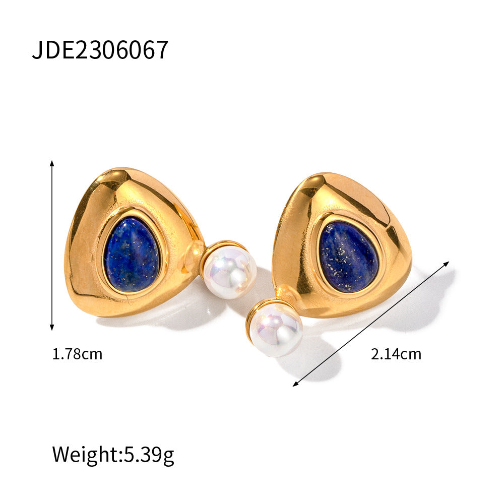 5pcs Summer New Style Retro Inlaid Lapis Lazuli Cold Metal Temperament All-Matching Titanium Steel Necklace