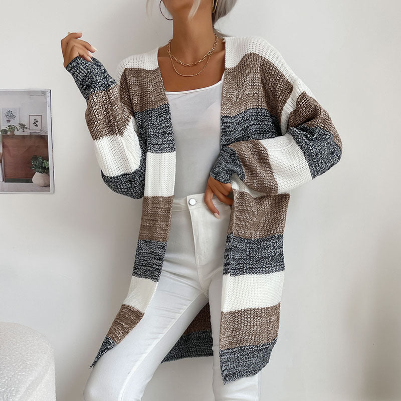Autumn And Winter New Women's Long Buttonless Color Sweater Coat