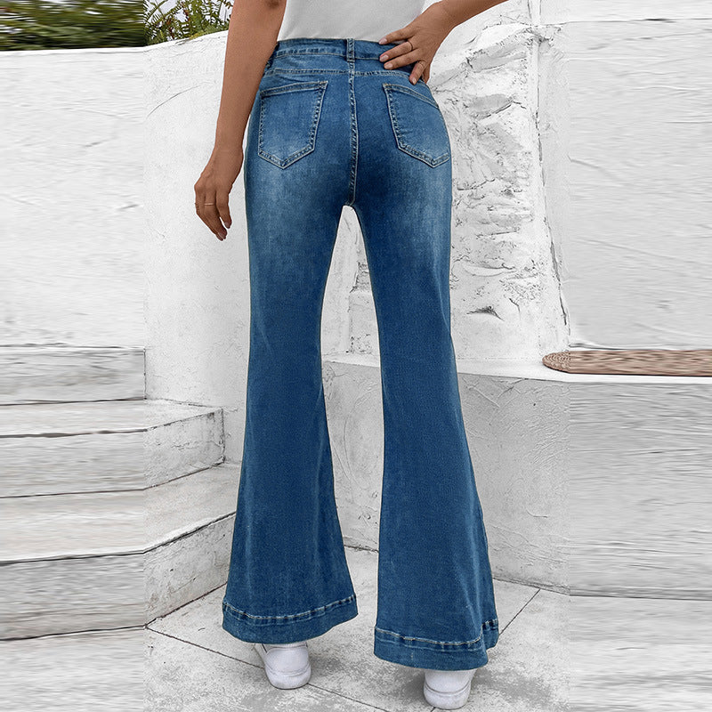 Autumn New Solid Color Bell-Bottom Pants Women Casual Style With High Waist Slim Jeans