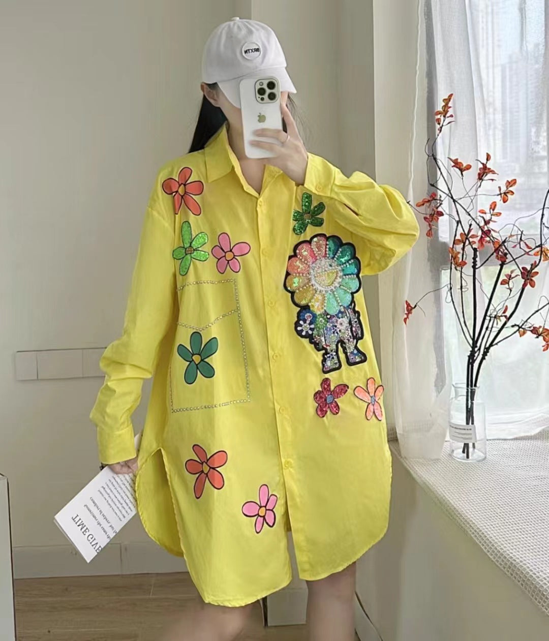 Fashion Brand Women's Autumn New Heavy Sequlong Sleeve Loose Shirt Woman