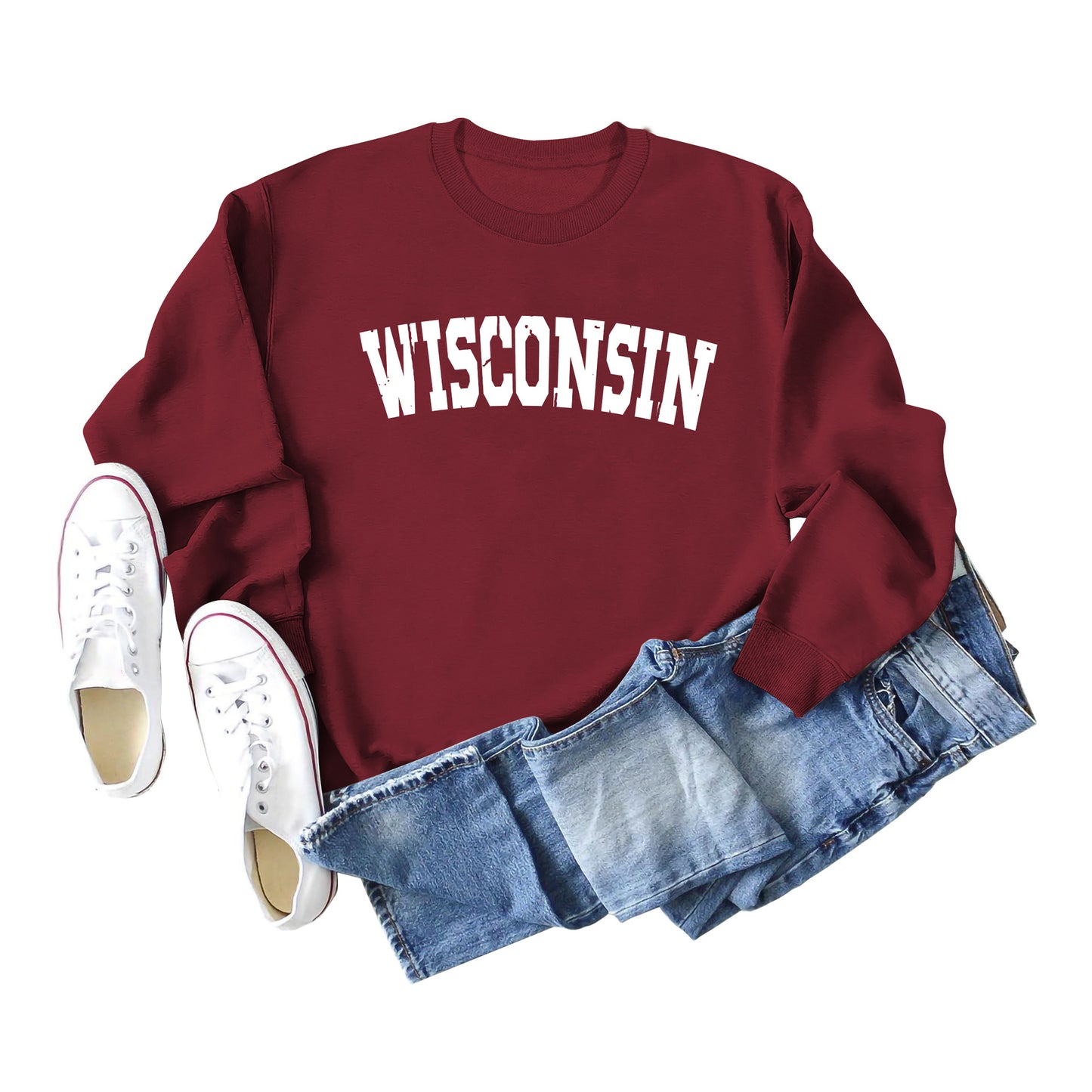 Women's Autumn And Winter Clothing Wisconsin Letter Print Casual Loose Round Neck Hoodie