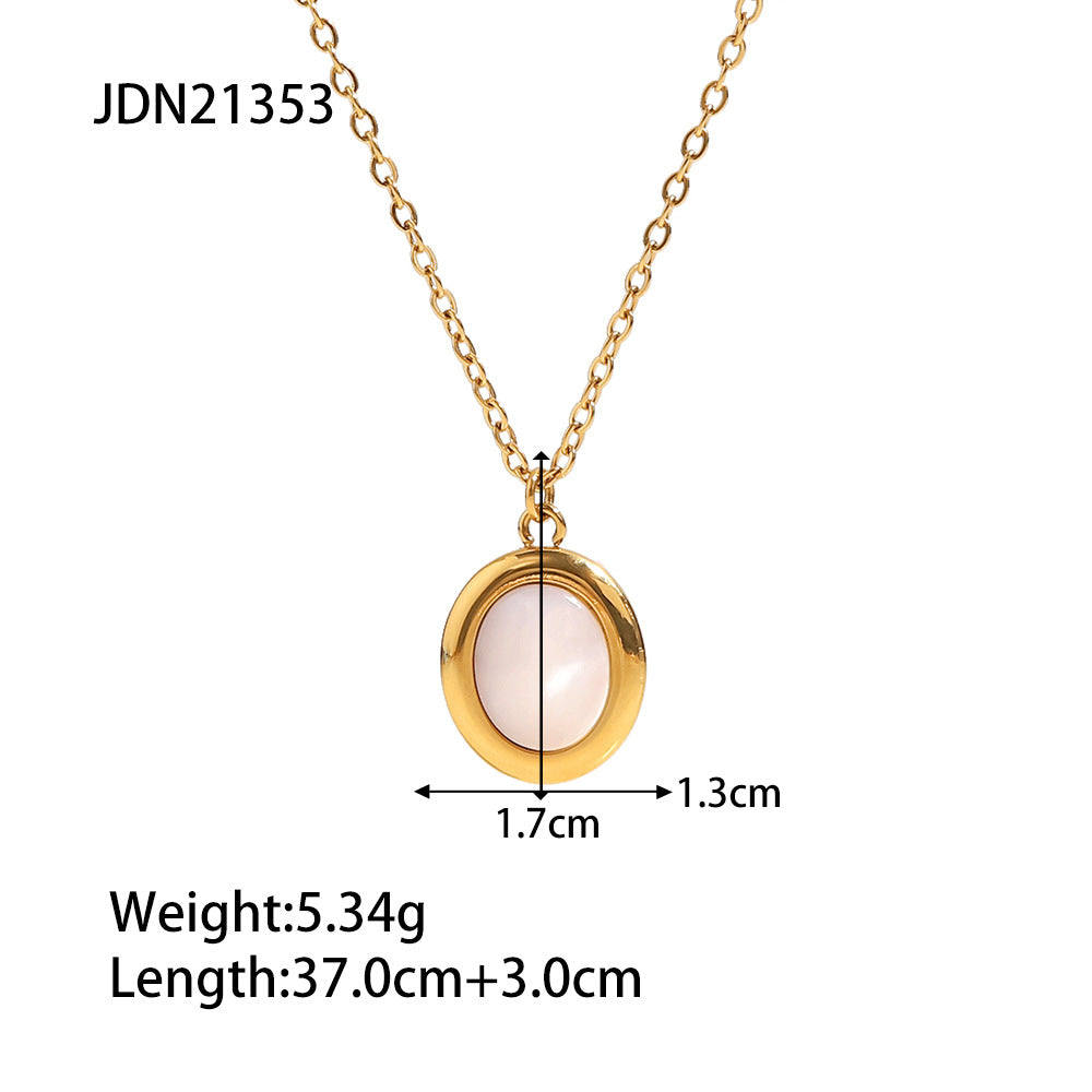 5pcs Light Luxury Oval Catopal Pendant Necklace Vintage Style High-Grade Sense Of Everything Clavicle Chain Necklace