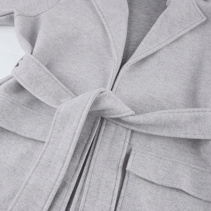 Autumn And Winter Fashion Women Commute Grey Wool Coat Fashion Suit Suit Design Sense Two-Piece