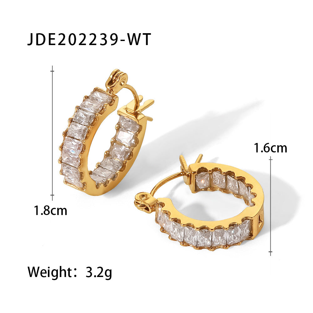 5pcs Emerald Titanium Steel Earrings Crystal Female Retro High-Grade Sense Niche Earring Earrings