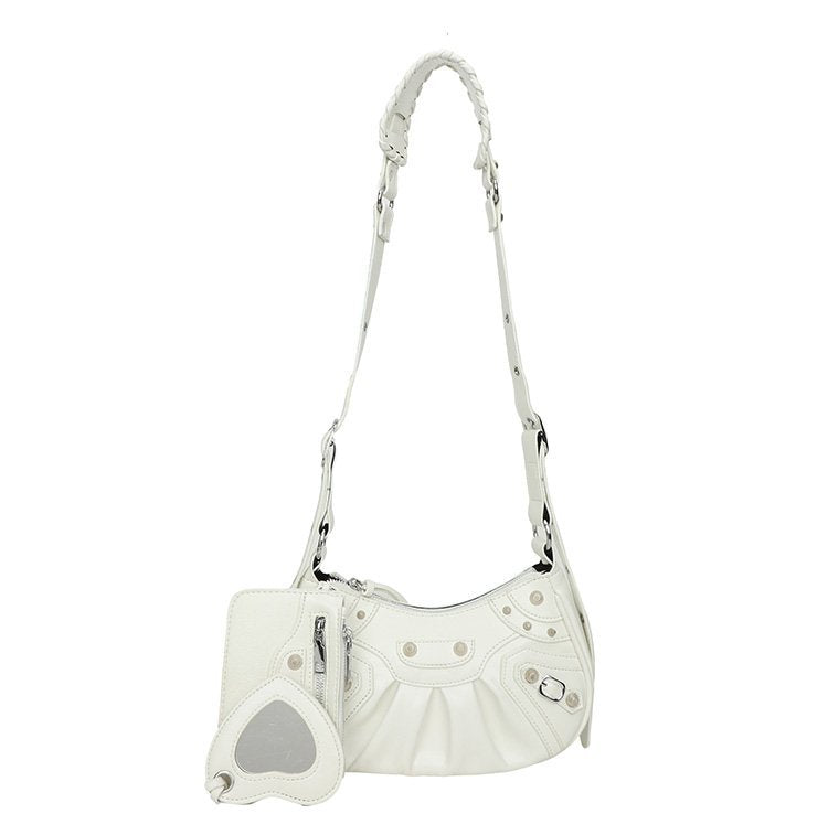 New Underarm Bag Female Retro Rivet Motorcycle Bag Fold Moon Tooth Mother Single Shoulder Crossbody Bag Female