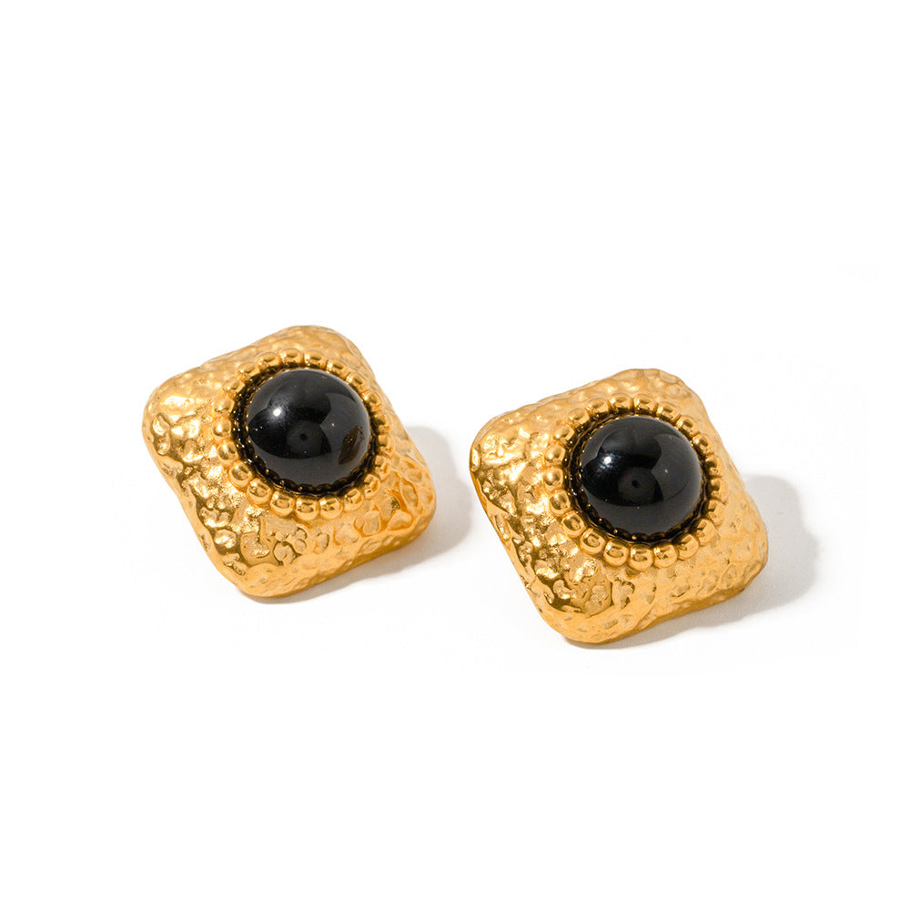 5pcs 18K Gold Stainless Steel Set Black Hammer Square Earrings Style Geometric Earrings Do Not Fade Jewelry