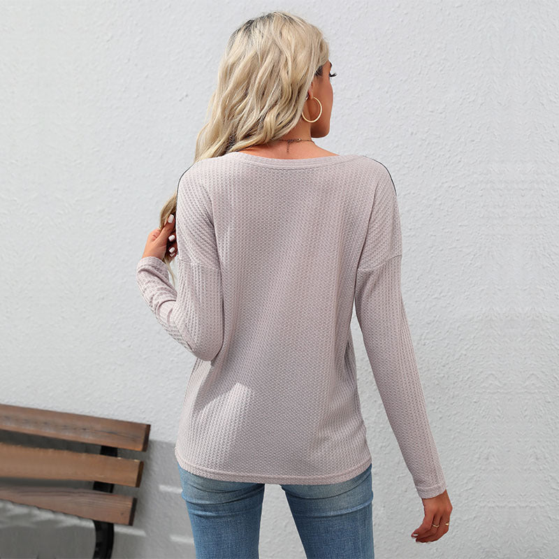 New Autumn Fashion Leopard Print Matching Color Sweater Long Sleeve Casual Blouse Women
