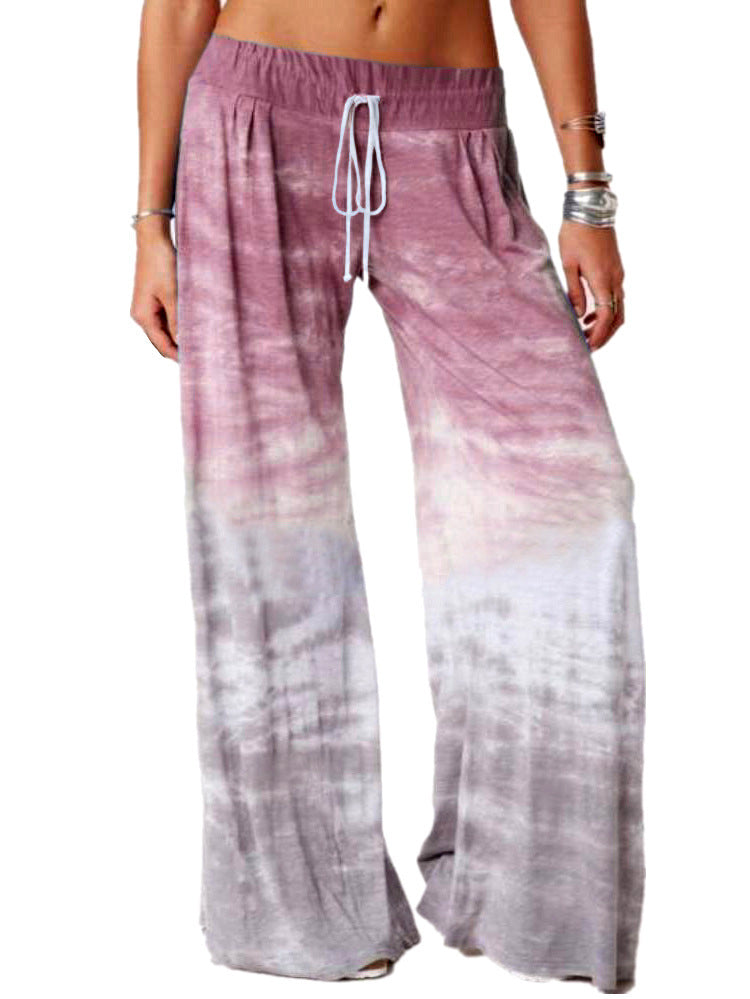 Women's Loose Gradual Color Printing Yoga Wide Leg Tracksuit Pants