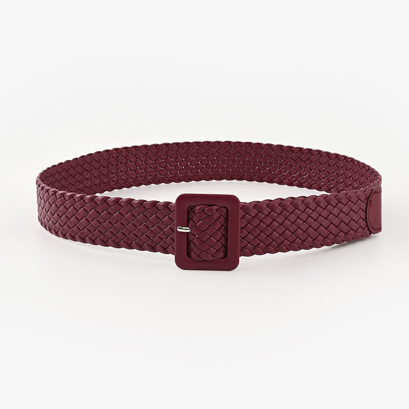 Pastoral Style Woven Wide Belt Fashion Candy Color Bag Buckle Decorated Dress Jeans Belt Women