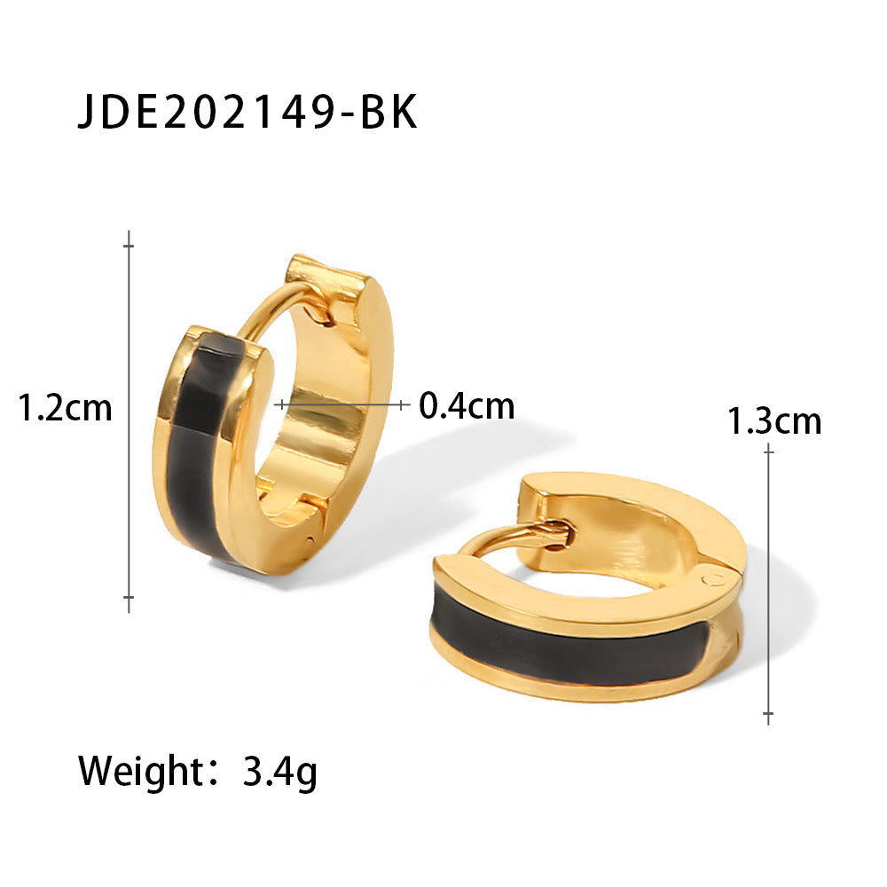 5pcs Niche New Titanium Steel Earrings Jewelry 18K Gold Color Dripping Oil Geometric Hoop Earrings