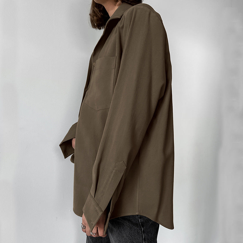 Brown Maillard Blizzard Loose Lapel Blouse New Spring Fashion Women's Dress