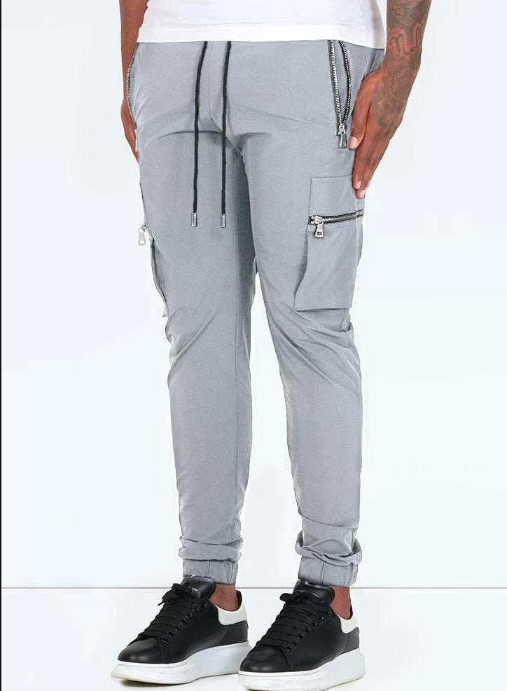 Multi-Pocket Sports Basketball Zipper Cargo Pants Small Feet Casual Men's Pants