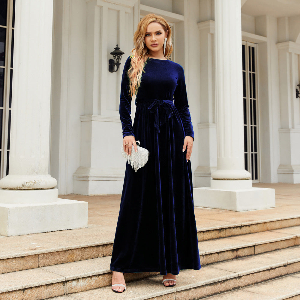 Autumn And Winter Elegant Temperament Socialite Style Long Dress Canary Solid Color Dress