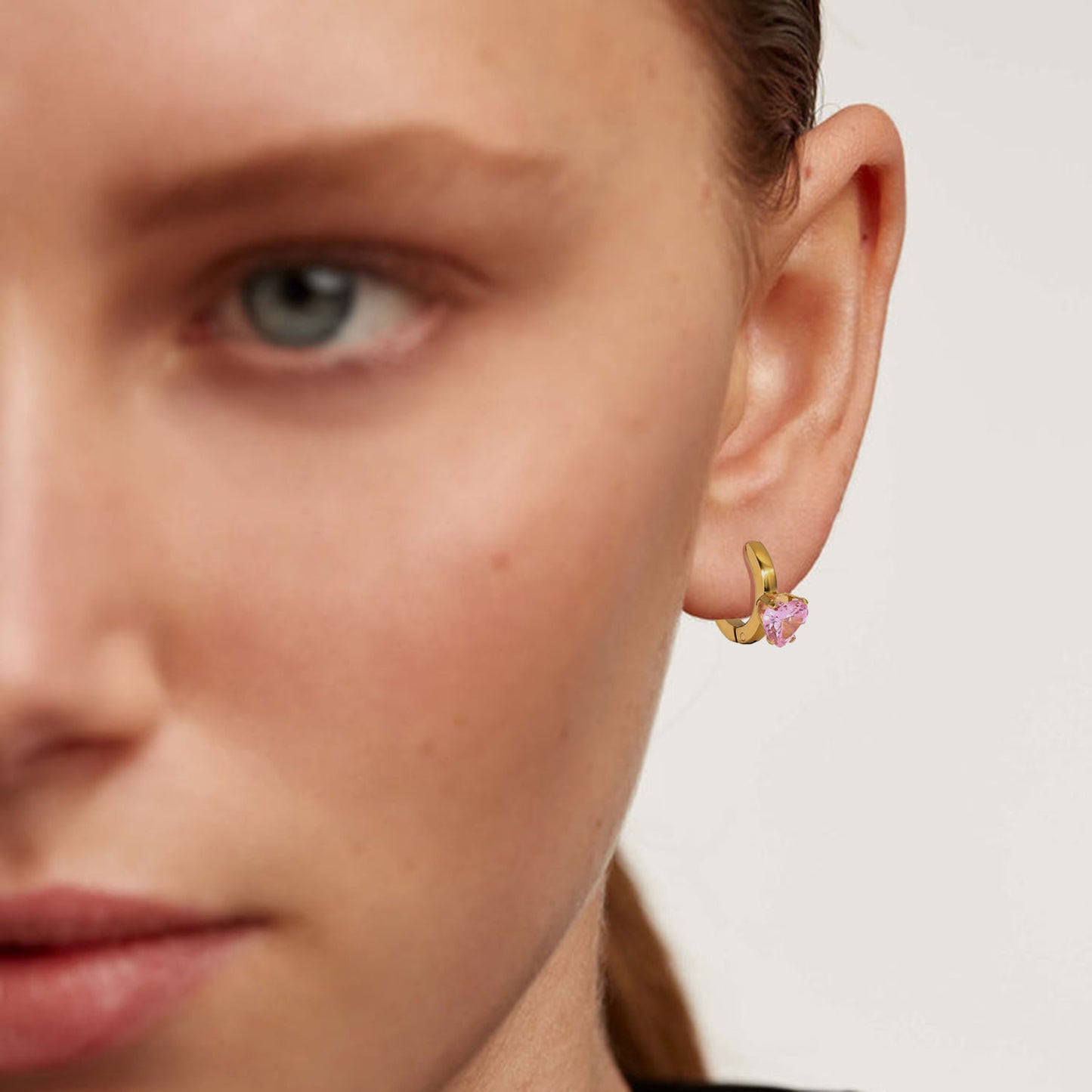 5pcs Titanium Steel Earrings 18K Gold Stainless Steel/Green Zircon Earrings
