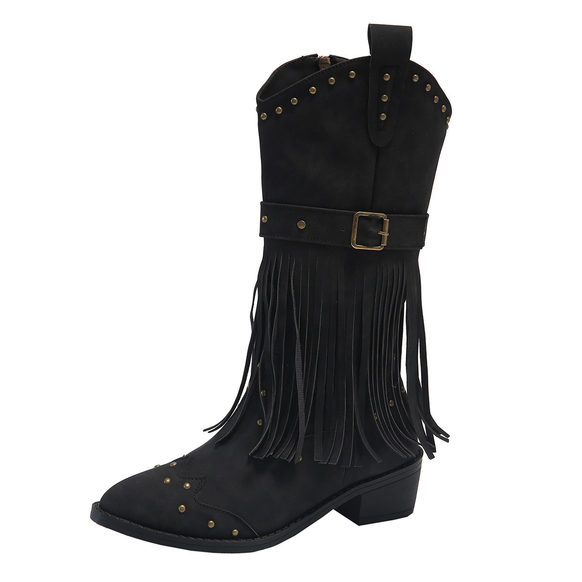 Retro Romantic Sue Boots Autumn And Winter New Riveted Belt Buckle Boots In Large Size Knight Boots Female