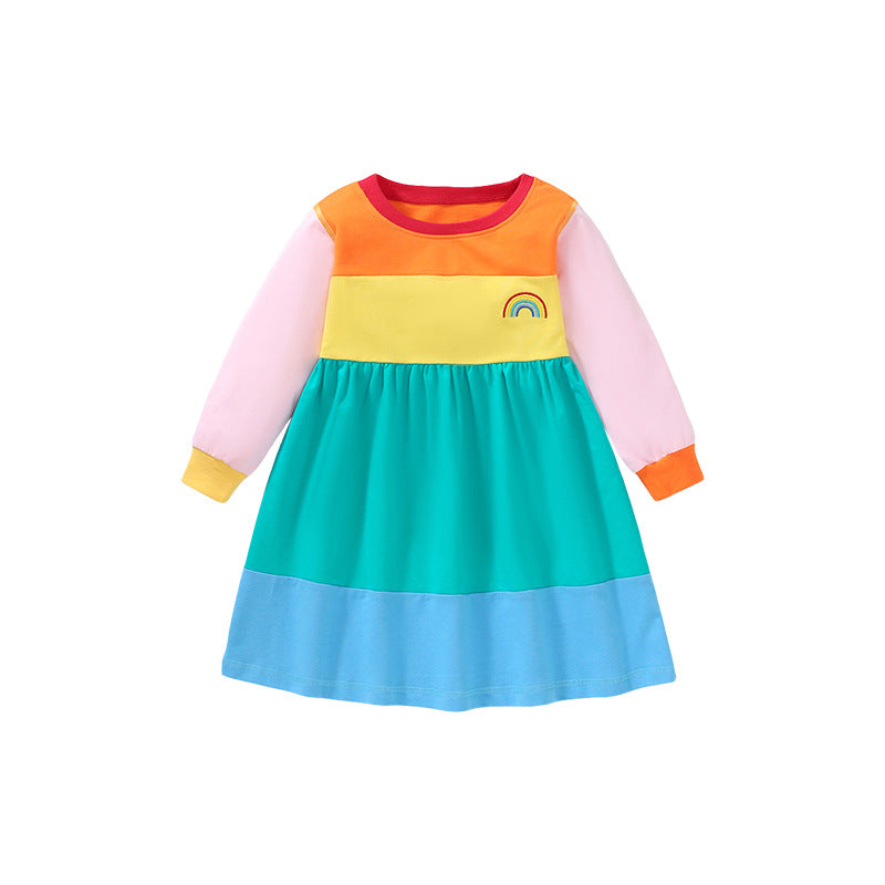Girls' Hoodie Autumn Cotton Children's Dress Color Matching Girls' Dress