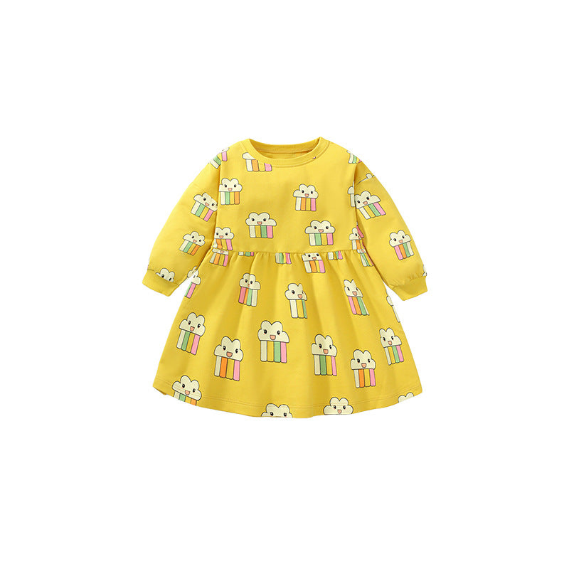 Girls Skirt Children's Dress Autumn Long-Sleeved Princess Dress Home Cotton Children's Dress